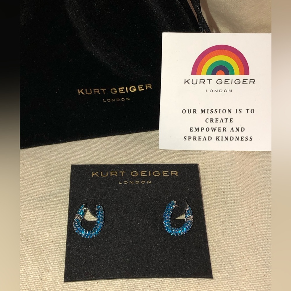 Kurt Geiger NWT & Bag Blue Crystal Pave Wave Huggie Earrings